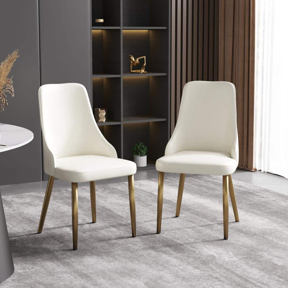 J&E Home White Dining Chair Set with PU Leather and Metal Legs (Set of ...