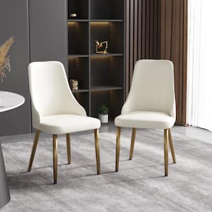 White Dining Chair Set with PU Leather and Metal Legs (Set of 6)
