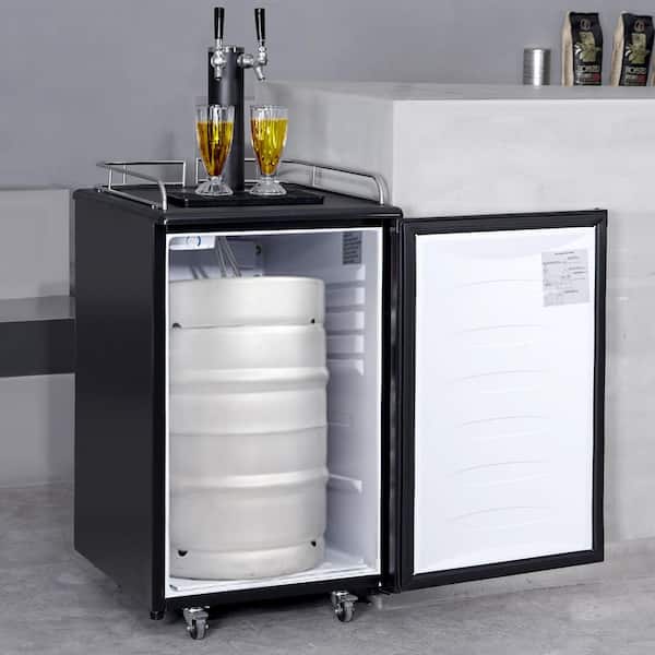Beer Kegerator, Dual Tap Draft Beer Dispenser, Full Size Keg Refrigerator with CO2 Cylinder, Shelves, Drip Tray & Rail