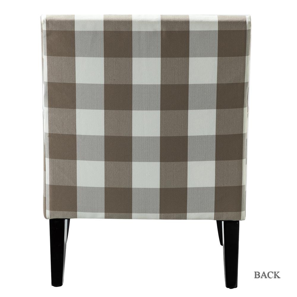 Plaid Beige Upholstered Accent Chair with Nailhead Trim