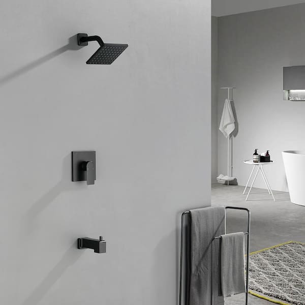 Single Handle 1-Spray Tub and Shower Faucet 1.8 GPM with 6 in. Shower Head in Black Valve Included