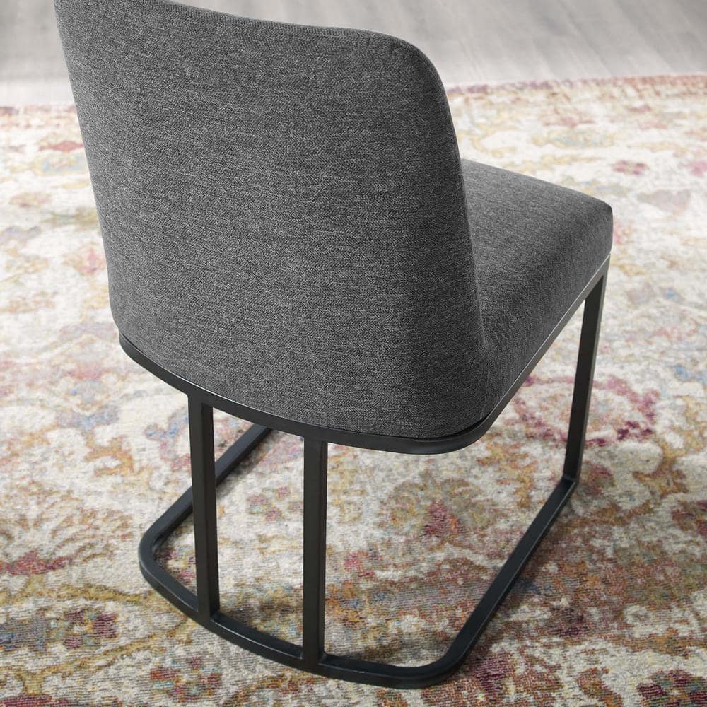 High Charcoal Gray Upholstered Dining Chair with Stainless Steel Base