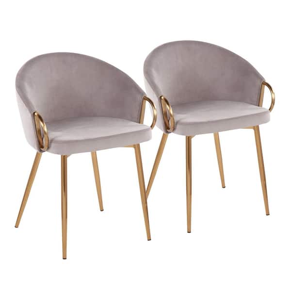 Lumisource Claire Silver Velvet and Gold Metal Arm Chair (Set of 2)