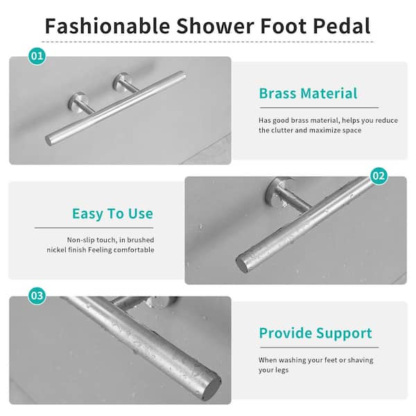 12 in. Wall Mounted Corner Shower Foot Rest Bar for Shaving Legs Bathroom/Spa in Brushed Nickel