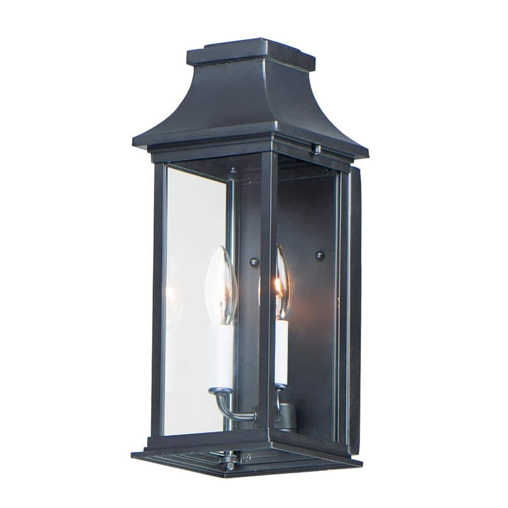 Vicksburg Black Aluminum 2-Light Outdoor Wall Sconce with Clear Glass