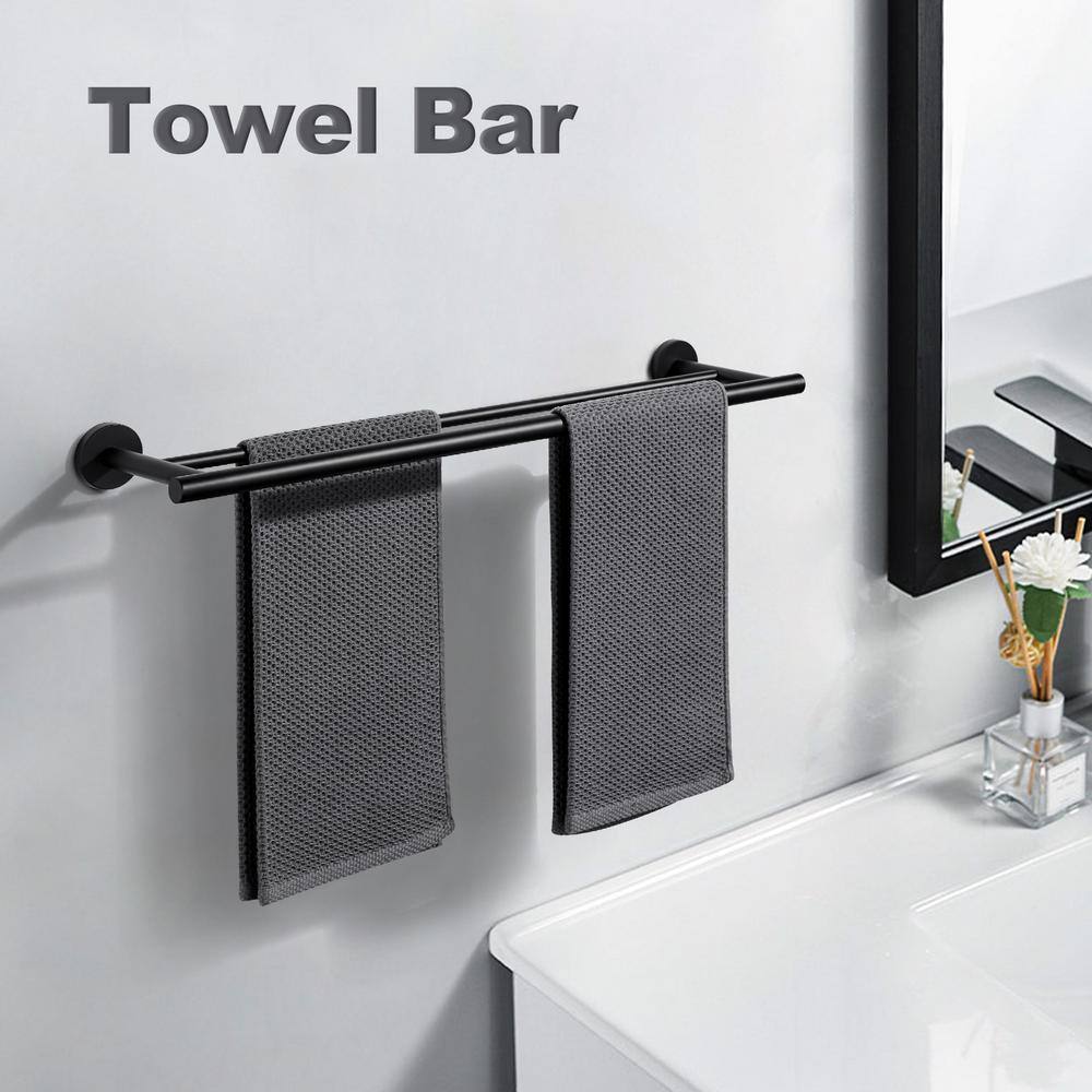 Matte Black Stainless Steel Double Wall Mounted Towel Bar