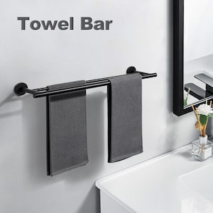 20 in. Stainless Steel Double Towel Bars for Bathroom, Wall Mount Towel Holder in Matte Black