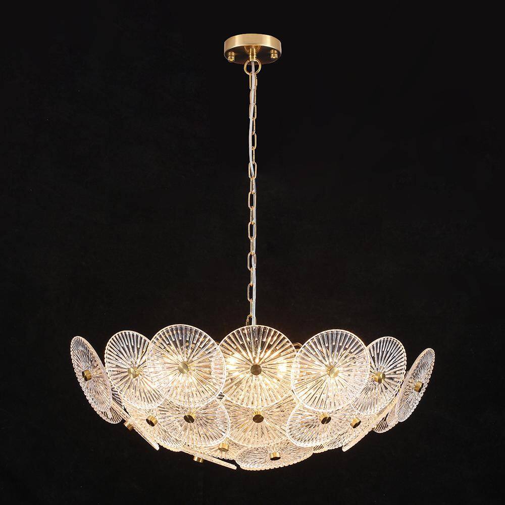 Ccrystal 9-Light 28 in. W Brass Glam Vintage Basket Round Bowl Chandelier with Clear Ribbed Glassfor Dining Room price history on PriceWatchPro
