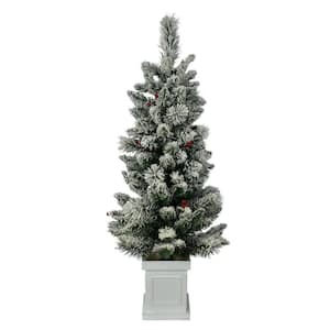 4 ft. Pre-Lit Flocked Artificial Christmas Tree with 50-Lights and Decorative Berries