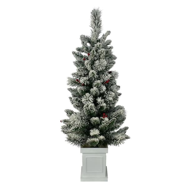 4 ft. Pre-Lit Flocked Artificial Christmas Tree with 50-Lights and Decorative Berries