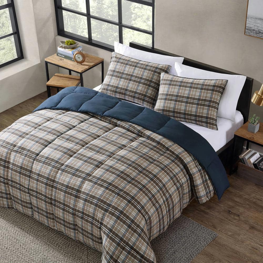 Rugged Plaid Brown Full/Queen Microsuede Duvet Cover Set
