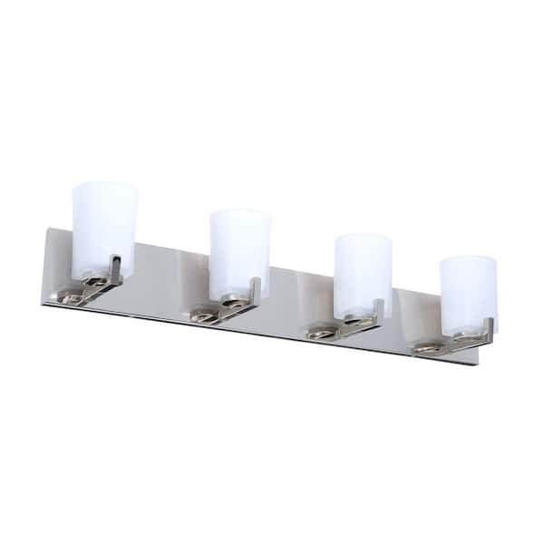 Hampton Bay Wellman 4-Light Polished Nickel Vanity Light with Etched White Glass Shades