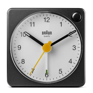 Classic Travel Analog Alarm Clock, Snooze and Light, Compact, Quiet Movement, Beep Alarm, Black and White