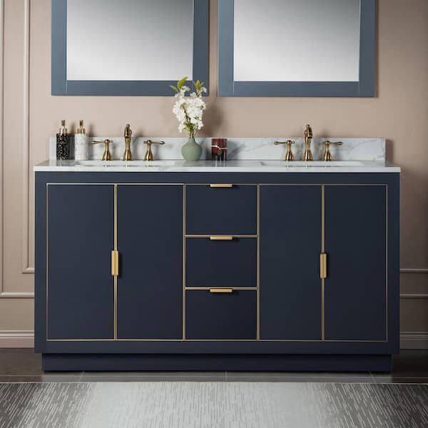 WOODBRIDGE Venice 61 in. W x 22 in. D x 38 in. H Bath Vanity in Grey with Fish Belly Engineered Marble Top with White Basin
