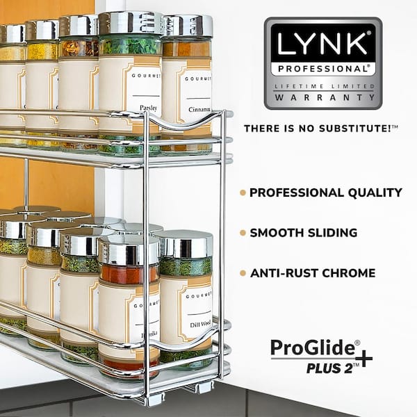 LYNK PROFESSIONAL 8-1/4 in. Wide Silver Chrome Slide Out Spice Rack Pull  Out Cabinet Organizer 430721DS - The Home Depot