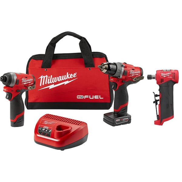 Milwaukee M12 FUEL 12V Li-Ion Brushless Cordless Hammer Drill/Impact Driver Combo Kit (2-Tool) w/ M12 Right Angle Die Grinder