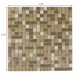 Crystal Stone Amber Grain Square Mosaic 12 in. x 12 in. Glass & Stone Wall & Pool Tile (1 Sq. Ft./Sheet)