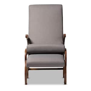 Kaira Gray and Walnut Fabric Rocking Chair and Ottoman Set