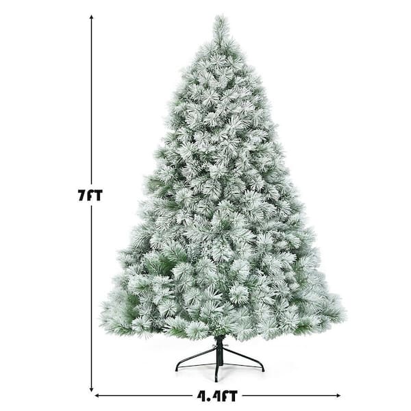 WELLFOR 7 ft. Green Unlit PVC Hinged Snow Flocked Artificial Classic  Christmas Tree with Snowy Pine Needles and Metal Stand CM-HPY-23193 - The Home  Depot