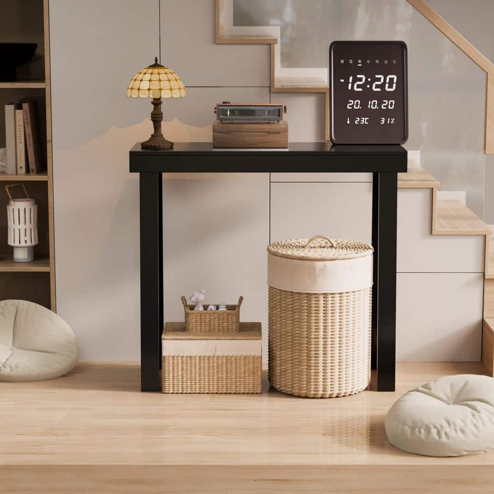 35.5 in. Black Rectangle Solid Wood Console Table