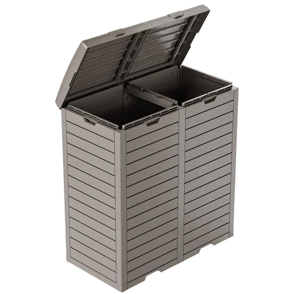 76 Gal. Gray Outdoor Trash Can with Lid, Waterproof Resin Garbage Can Container