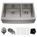 Standart PRO Farmhouse Apron-Front Stainless Steel 33 in. Double Bowl Kitchen Sink