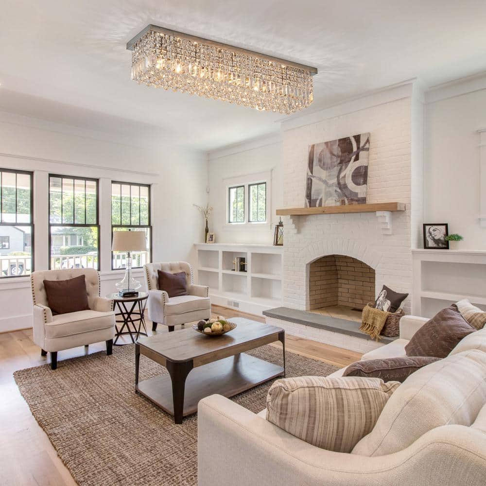40'' Chrome Crystal Geometric Flush Mount Chandelier