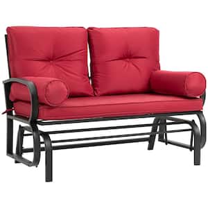 2-Person Metal Outdoor Glider with Steel Frame and Wine Red Cushions