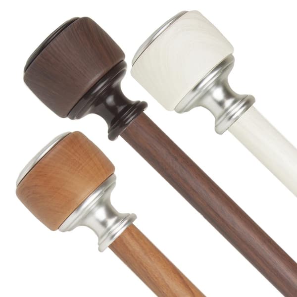 EMOH 1" dia Adjustable Single Faux Wood Curtain Rod 48-84 inch in Chestnut with Fist Finials
