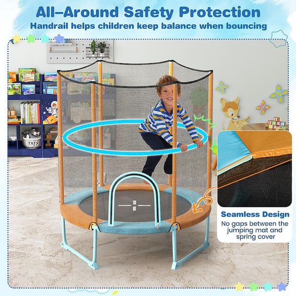 Gymax 60 in. Trampoline for Kids with Gymnastic Bar Rings Foamed