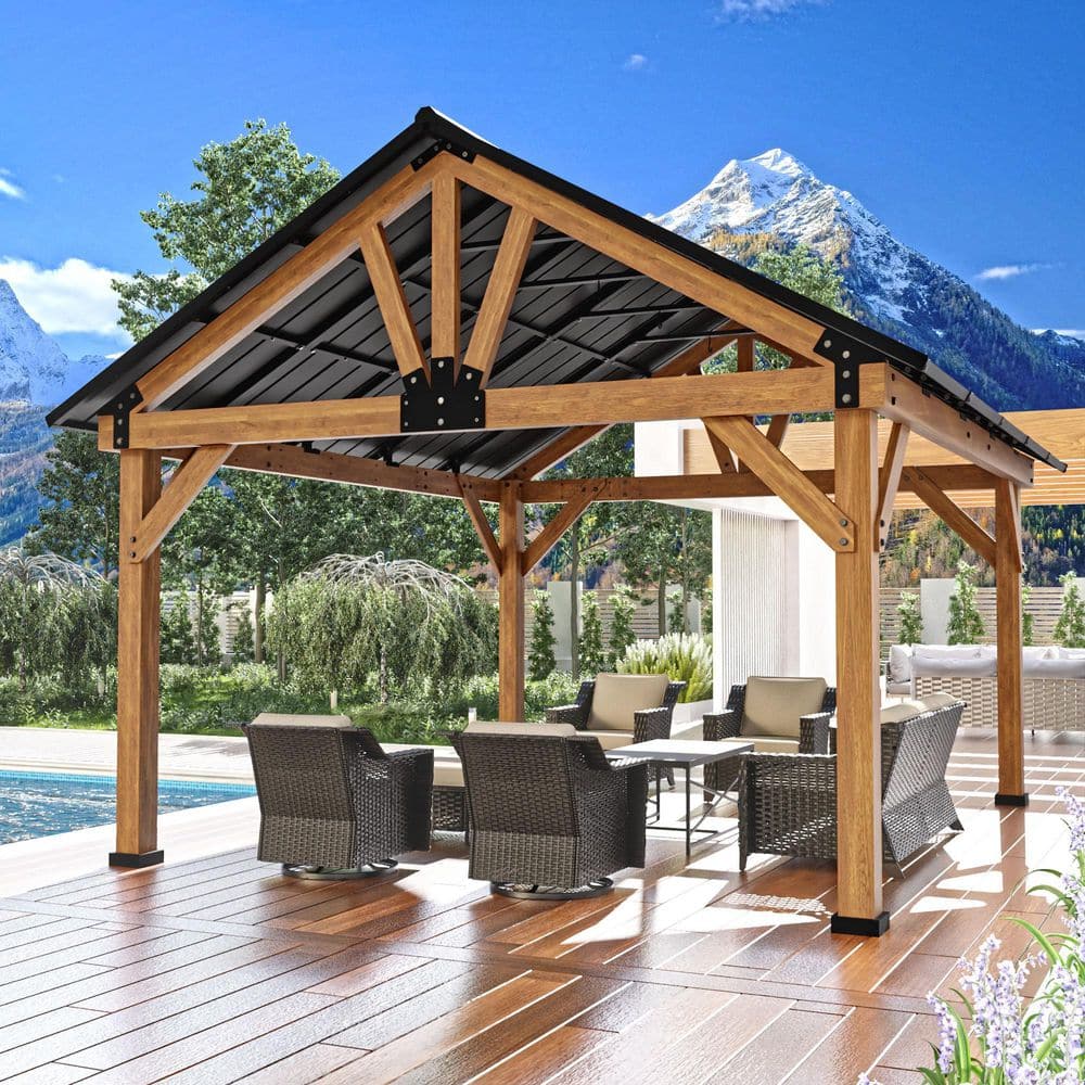 JOYSIDE 15 ft. x 13 ft. Solid Cedar Wood Outdoor Patio Hardtop