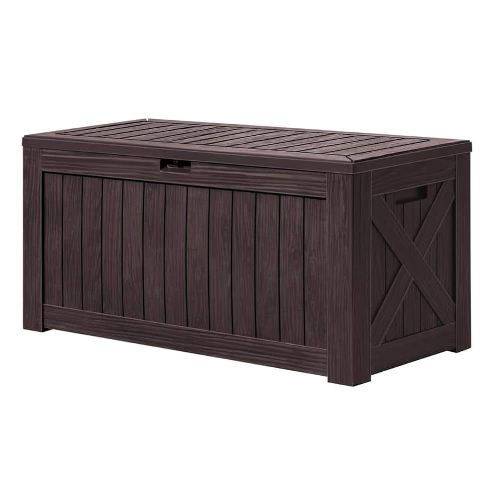 120 Gal. Large Brown Resin Weatherproof Deck Box with Lockable Lid