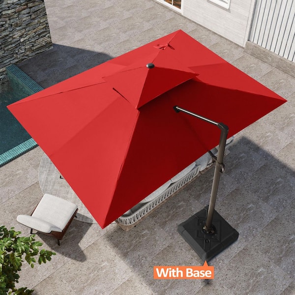 Double Top 13 ft. x 10 ft. Aluminum 360° Swivel Cantilever Patio Umbrella in Red with Fillable 220 lbs. Umbrella Base