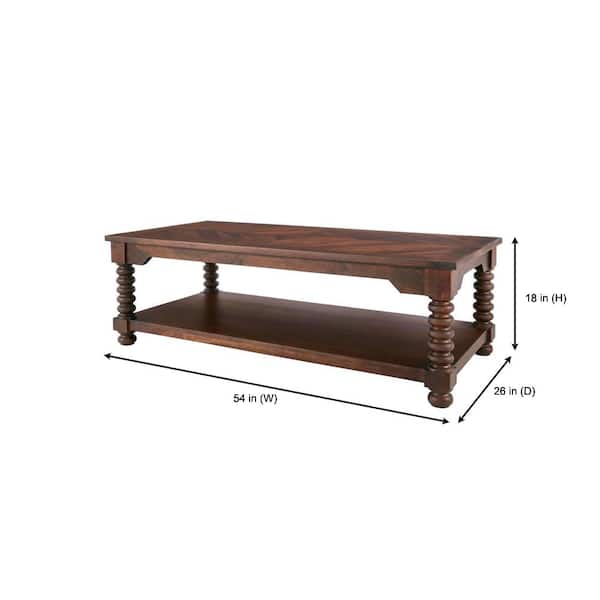Glenmore 54 in. Large Walnut Brown Rectangle Wood Coffee Table with Detailed Legs