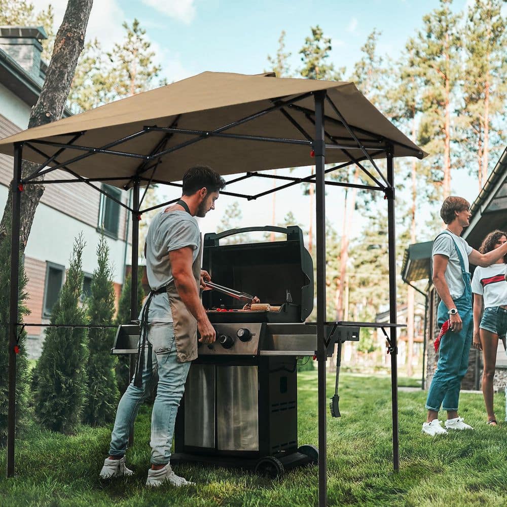 COOS BAY 8 ft. x 5 ft. Beige Pop Up BBQ Grill Gazebo Vented Top