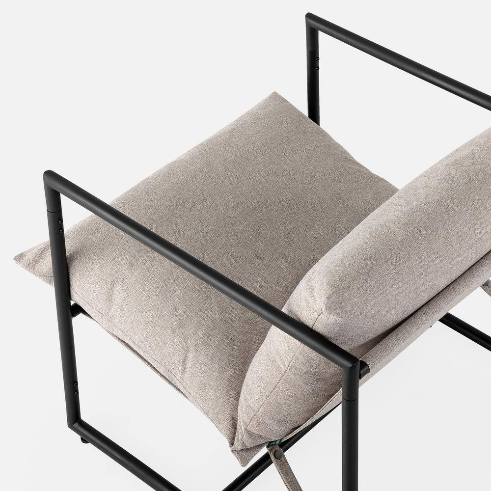 Oatmeal Beige Metal Framed Sling Accent Chair