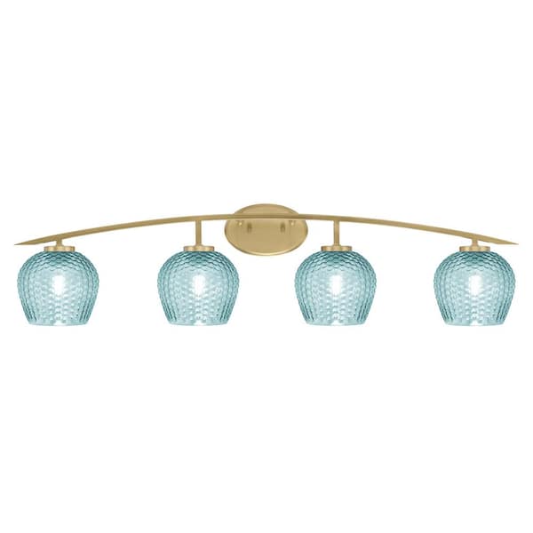 Unbranded Siena 40 in. 4-Light Vanity Light New Age Brass with Turquoise Textured Glass Shades