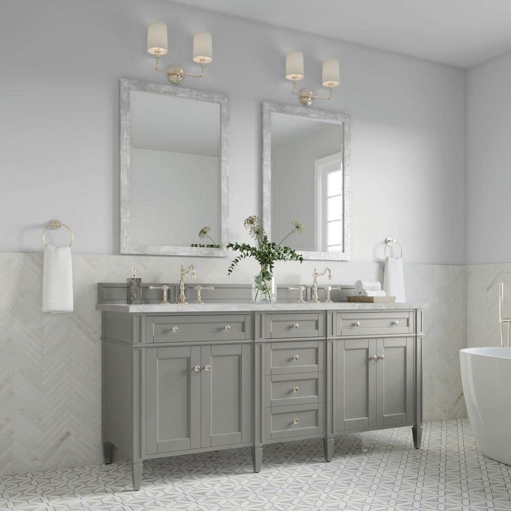 Brittany 72.0 in. W x 23.5 in. D x 34.0 in. H Bathroom Vanity in Urban Gray with Victorian Silver Silestone Quartz Top price history on PriceWatchPro