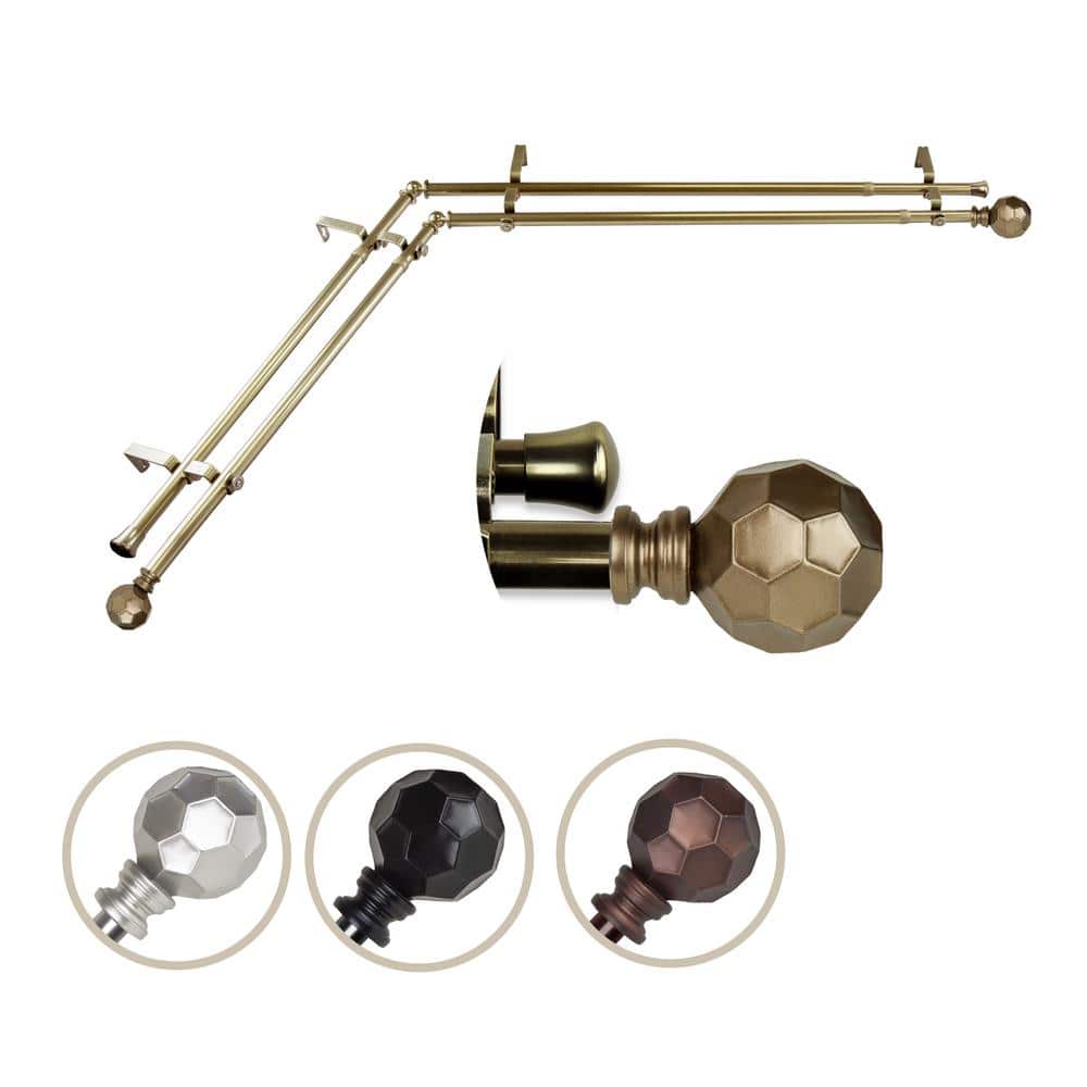 "13/16"" Dia Adjustable Corner Window Double Curtain Rod 48 to 84"" (each side) in Antique Brass with Elliana Finials" price history on PriceWatchPro