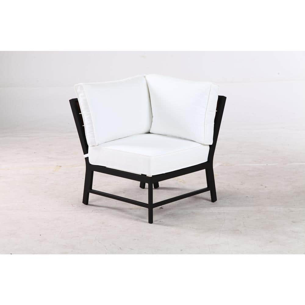 West Park Black Aluminum Corner Outdoor Sectional Chair with CushionGuard White Cushion