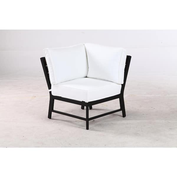 Hampton Bay West Park Black Aluminum Corner Outdoor Sectional Chair with CushionGuard White Cushion