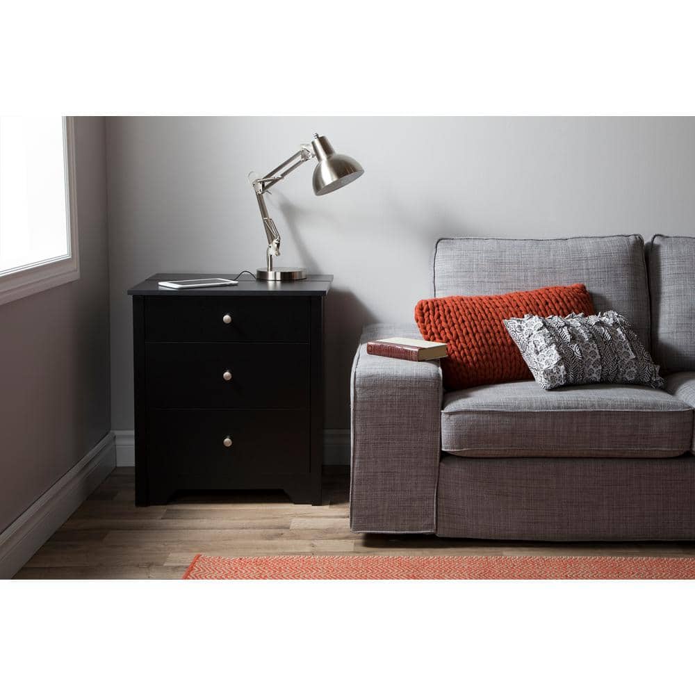 Black 2-Drawer Nightstand with Charging Station