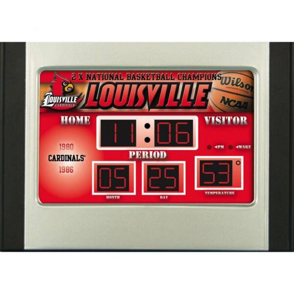 Team Sports America Louisville University 6.5 in. x 9 in. Scoreboard Alarm Clock with Temperature