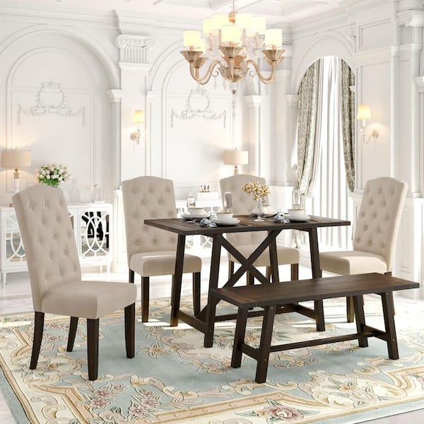 Utopia 4niture Olivia 6 Piece Dining, Dining Table With Upholstered Chairs And Bench