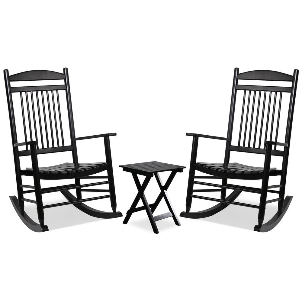 VEIKOUS 3Pieces Black Wooden Outdoor Patio Rocking Chair Set rock