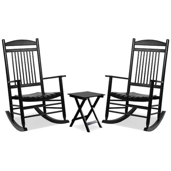 Veikous 3 Pieces Black Wooden Outdoor, Black Wooden Outdoor Chairs