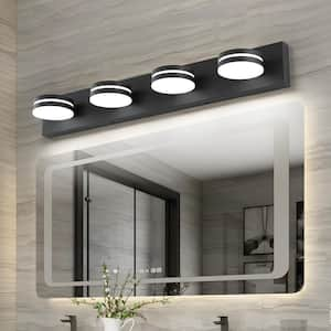 30 in. 4 Light Black LED Vanity Light Bar with Dimmable 5500K Light and 270° Swivel Range Acrylic Lampshade