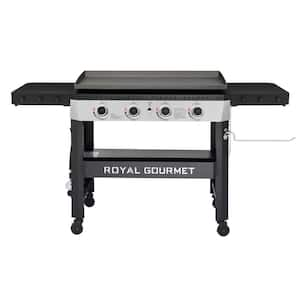 34-Inch 4-Burner Propane Gas Griddle with Collapsible Side Shelves, Front Basket and Middle Shelf, 52,000 BTU