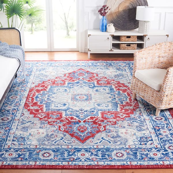 Brentwood 9 ft. x 12 ft. Blue/Red Medallion Distressed Ornate Area Rug