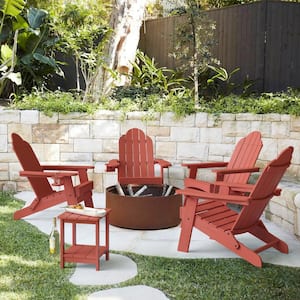Red Folding Adirondack Chair Weather Resistant Plastic Fire Pit Chairs (Set of 4)